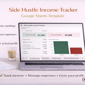 Rastreador de ingresos de trabajos secundarios / Panel financiero de Google Sheets (Descarga digital)