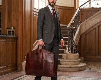 Personalized Full Grain Leather Suit Carrier  | Handmade Garment Carrier | Fathers Day Gift