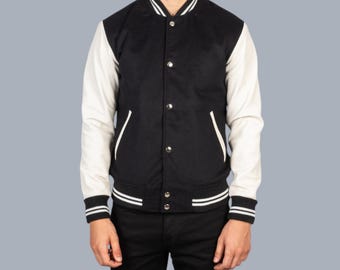 Custom Leather Varsity Jacket Men | Handmade Letterman Outerwear | High School Bomber Jacket