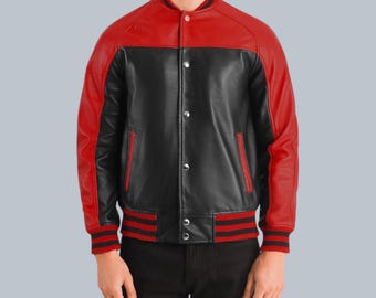 Men's Handmade Leather Varsity Jacket | Dual-Tone Western Style Outerwear
