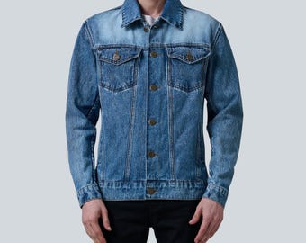 Handmade Ice Blue Denim Trucker Jacket | 100% Cotton | Western Style Button Up