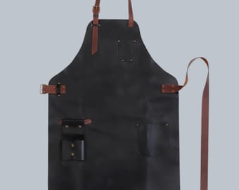 Handmade Black Leather Work Apron | Protective Clothing