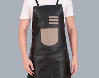 Handmade Black Leather Grill Apron | Protective Clothing