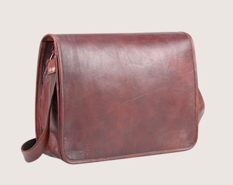 Handmade Full Grain Leather Messenger Bag | Vintage Style Crossbody Satchel, Laptop Ready