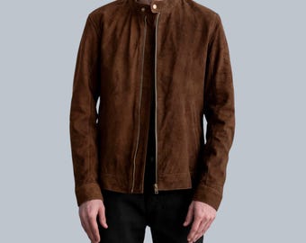 Men's Genuine Suede Leather Biker Jacket | Handmade Slim Fit Casual Winter Coat.