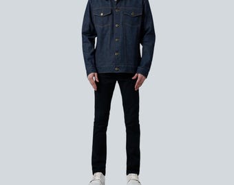 Men's Dark Indigo Denim Trucker Jacket | Button Up Style | Gift For Him