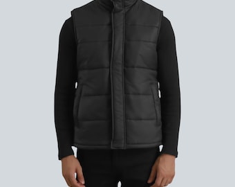 Men's Nylon Black Puffer Vest | Handcrafted Puffer Waistcoat