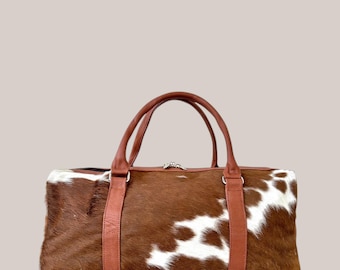 Handmade Brazilian Cowhide Leather Duffle Bag | Personalized Weekender Travel Bag