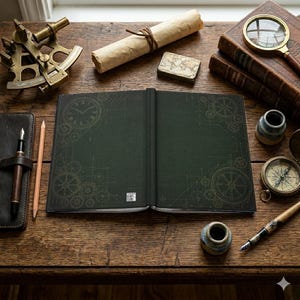 Steampunk Clockwork Journal Hardcover, Vintage Cogs Blueprint Style, Distressed Copper Lines Design, Unique Gift For Writers