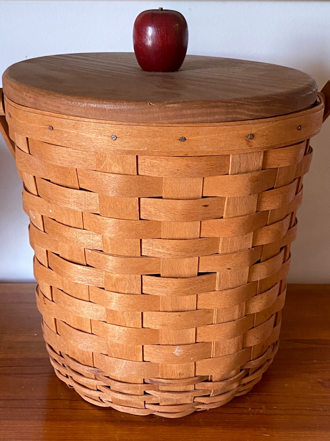 Retired Longaberger Woodcrafts Wooden Woven Basket With Lid Etsy