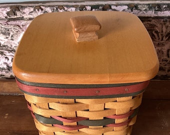 Longaberger 1998 Retired small Desktop Keeper  Basket with lid and Divided plastic protector