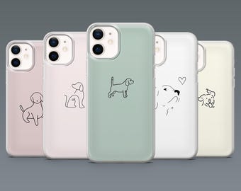 Puede incluir: Cinco fundas para teléfono en tonos pastel: rosa, rosa claro, verde salvia, blanco y crema. Cada funda presenta un dibujo lineal negro minimalista diferente de un perro. Las fundas están diseñadas para un smartphone.