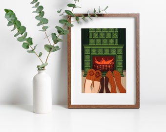 Fireplace Art Print A3, Inspired by Lithuania series