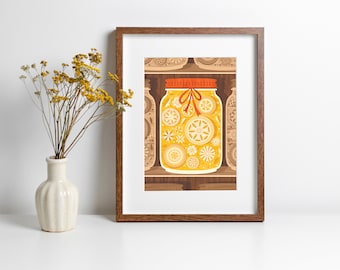 Yellow Mason Jar Art Print A3,  Inspired by Lithuania Series