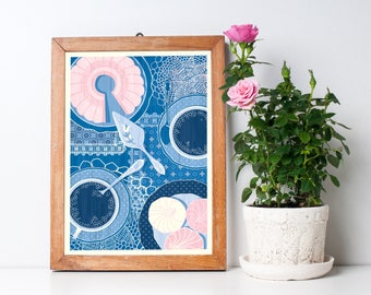 Blue Kitchen Art Print A3, Inspired by Lithuania
