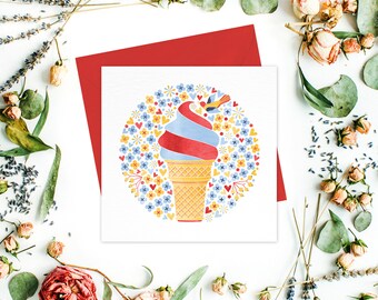 Ice Cream Greeting card set of 10 - Floral Cards, Stationery, Ice Cream Cards, Friend card, Birthday Cards, Get Well Cards