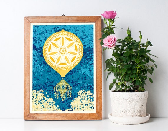 Hot Air Balloon Art Print A3 Housewarming Gift Christmas Etsy