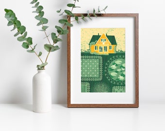 Countryside Green Garden Art Print A3, Inspired by Lithuania