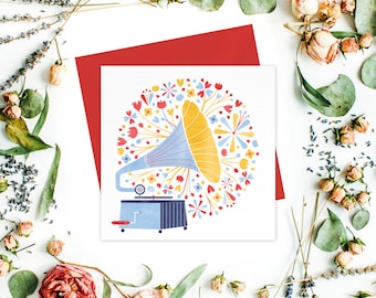 Sounds of Spring! Greeting card or greeting card set of 10 - music, floral, flowers, blank card, envelope, folded