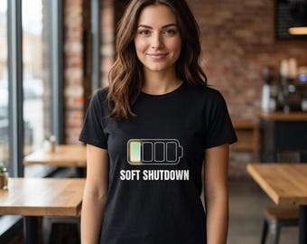 Soft Shutdown Graphic Tee, Calm Energy Minimalist Shirt, Low Stim Pastel Battery Unisex Top