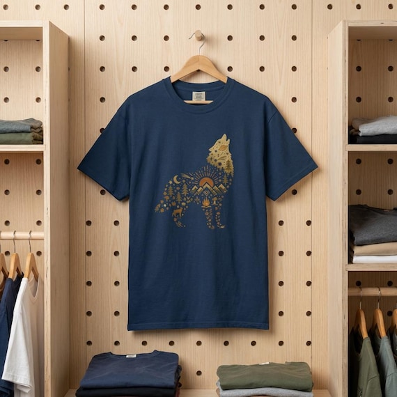 Wolf Nature Scene Shirt, Wolf Graphic Tee, Retro Camping Shirt, Wildlife T Shirt, Mountain Forest Shirt, Outdoor Adventure Shirt, Wolf Lover