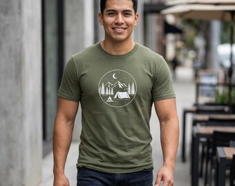 Minimalist Mountain Camping Graphic Tee, Outdoor Adventure Nature Shirt