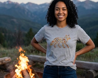 Camiseta con estampado botánico de zorro, camiseta con estampado floral de fauna silvestre del bosque, ropa de estilo cottagecore inspirada en la naturaleza.