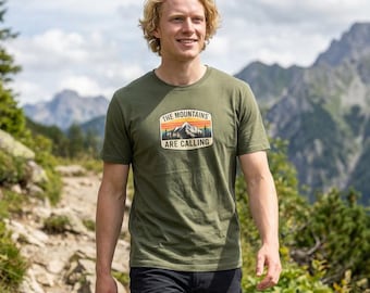 The Mountains Are Calling-T-shirt, retro Sunset Mountain-shirt met print, shirt papa