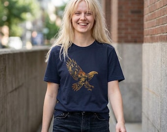 ハクトウワシの荒野グラフィックTシャツ、自然愛好家向けキャンプシャツ