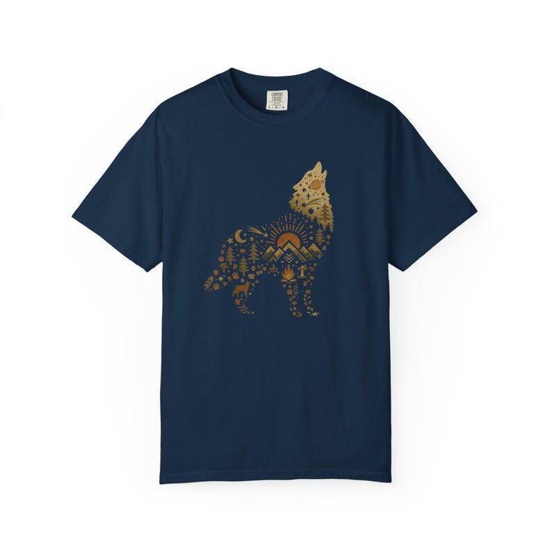 Camiseta con estampado de escena de naturaleza con lobos, camiseta retro para acampar con temática de vida silvestre. imagen 6