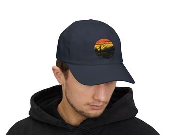 Retro Mountain Sunset Cap | Embroidered Nature Circle Hat