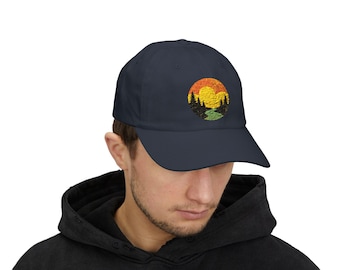Sunset Forest Patch Dad Cap | Mountain Trees Embroidered Hat, Dad Hat