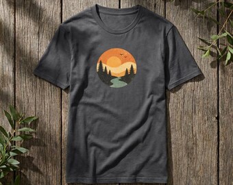 T-shirt berglandschap zonsondergang | Natuur Wandelen Bos Rivier T-shirt