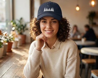Minimalist Forest Dad Hat, Embroidered Pine Tree Cap, Nature Hat, Camping Hat, Outdoor Adventure Cap, Hiking Gift