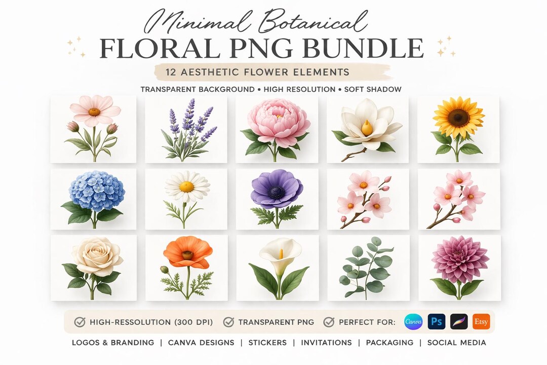 Watercolor Floral Clipart Bundle | Realistic Botanical Illustrations ...