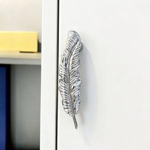 Feather Shaped Solid Brass Wardrobe Pull, Polished Chrome Gold Silver Cabinet Handle