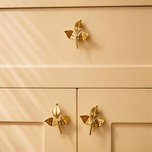Brass Leaf Drawer Pull, Modern Minimalist Wardrobe Handle