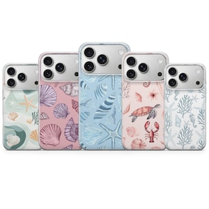 Sea Shell Phone Case Ocean Beachy Nautical Cover for iPhone 17 Pro Max, 16e, 15, 14, 13, Samsung S26 Ultra, S25 FE, A57, A56, Pixel 10, 9A