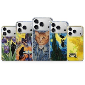 Funda para teléfono con diseño de Van Gogh y parodia de meme de gato para iPhone 17 Pro Max, 16e, 15, 14, 13, Samsung S26 Ultra, S25 FE, A57, A56, Pixel 10, 9A