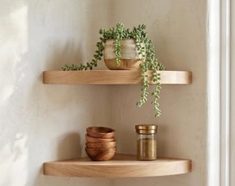 Schwimmende Eckregale aus Holz - Naturholz-Eckregal - Minimalistisches schwebendes Regal für die Wand - Rustikale Wohnkultur -Eckregal für die Wand