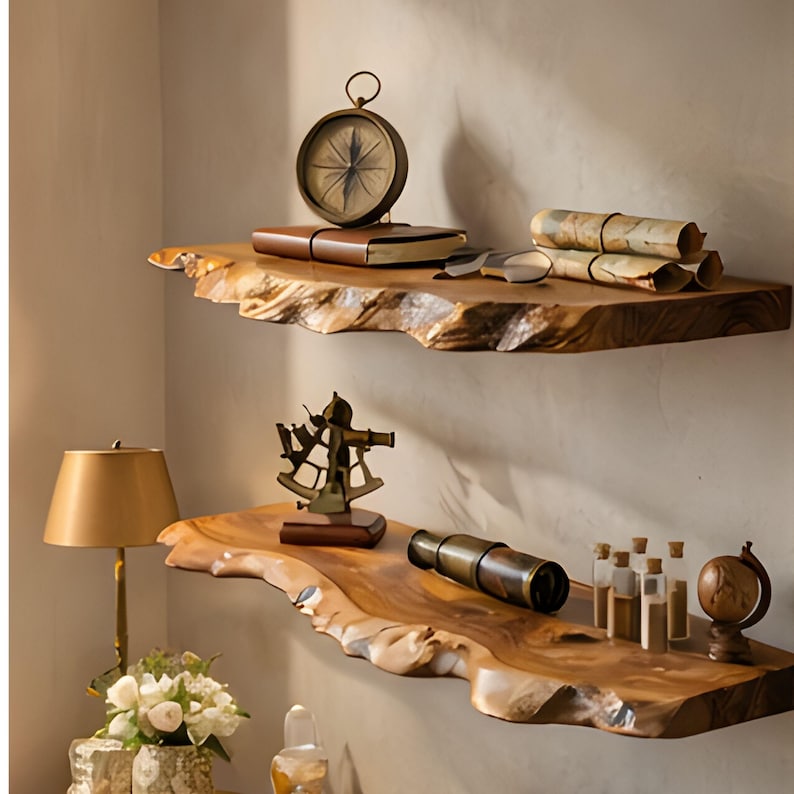 Live Edge Floating Shelves - Rustic Solid Wood Shelf - Handcrafted ...