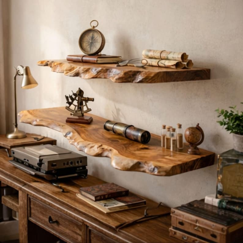 Live Edge Floating Shelves - Rustic Solid Wood Shelf - Handcrafted ...
