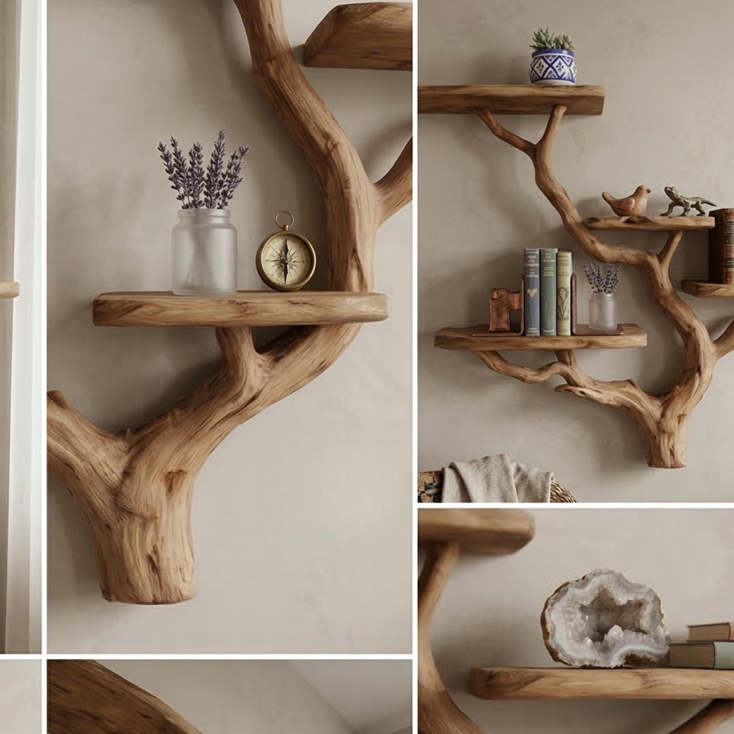 Tree Branch Floating Shelf - Unique Live Edge Wall Decor - Rustic Wood ...