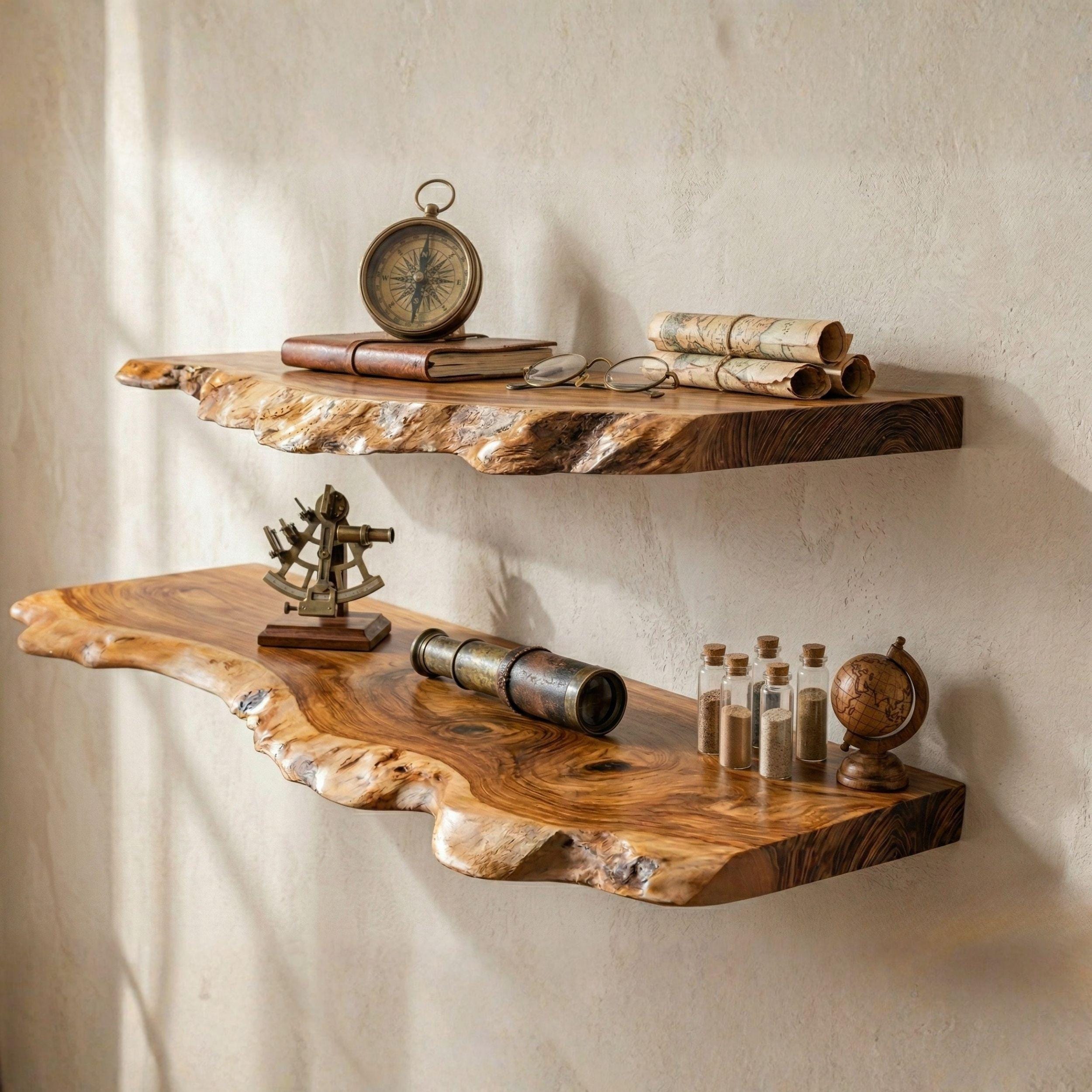 Live Edge Floating Shelves - Rustic Solid Wood Shelf - Handcrafted ...