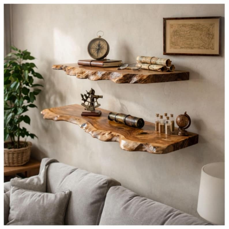 Live Edge Floating Shelves - Rustic Solid Wood Shelf - Handcrafted ...