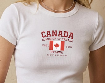 Ottawa Canada Baby Tee, Vintage Canadian Flag Crop Top
