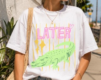 Later Alligator Comfort Colors Shirt, Retro Crocodile Beach Graphic Tee
