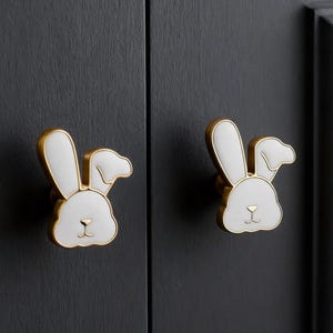 Bunny Shaped Brass Cabinet Knob,White Rabbit Drawer Pull,Kids Room Hardware