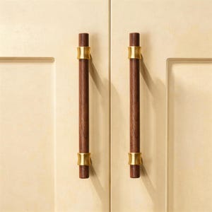 Walnuss-Schrankgriffe, Metallakzent-Schubladengriffe, Bauernhaus-Küchen- und Badezimmerbeschläge