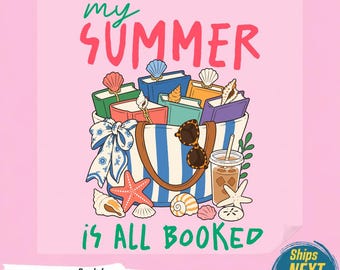 Summer All Booked PNG,Cute Beach Reading Tshirt Design,Wholesome Bookworm Graphic, Cozy Vacation Clipart, Retro Tropical Vibe,Ready To Press